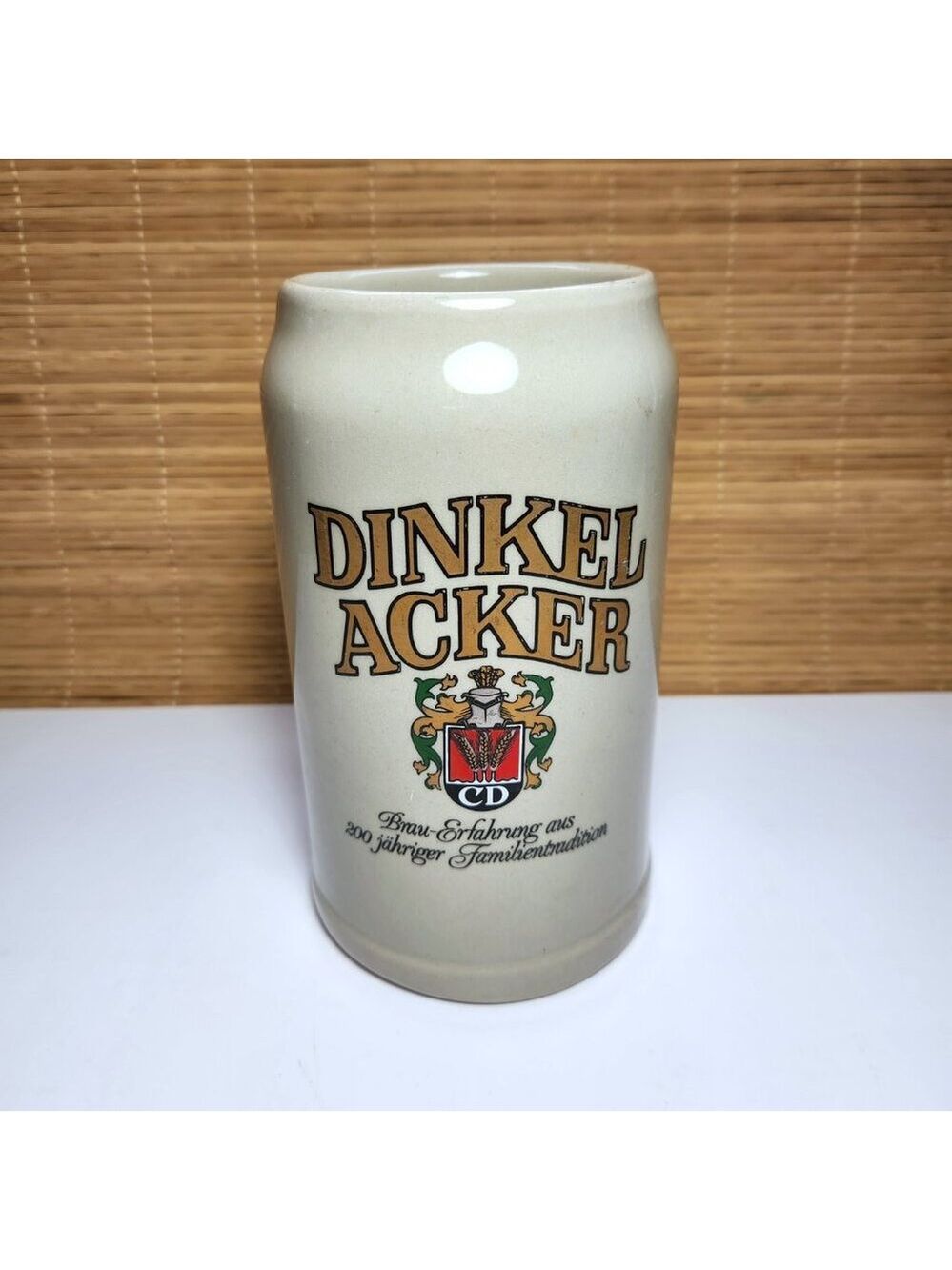Vintage Dinkel Acker German Beer Stein 1L Stoneware Brewery Mug